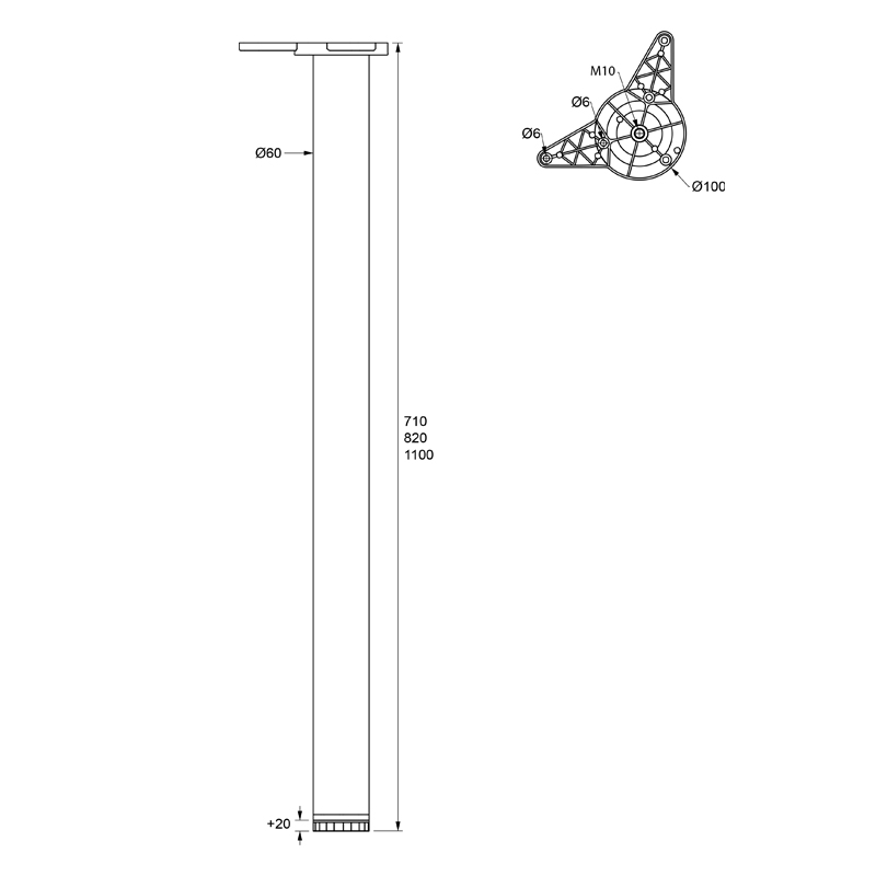 TABLE LEG CRB D.60 / CHROME